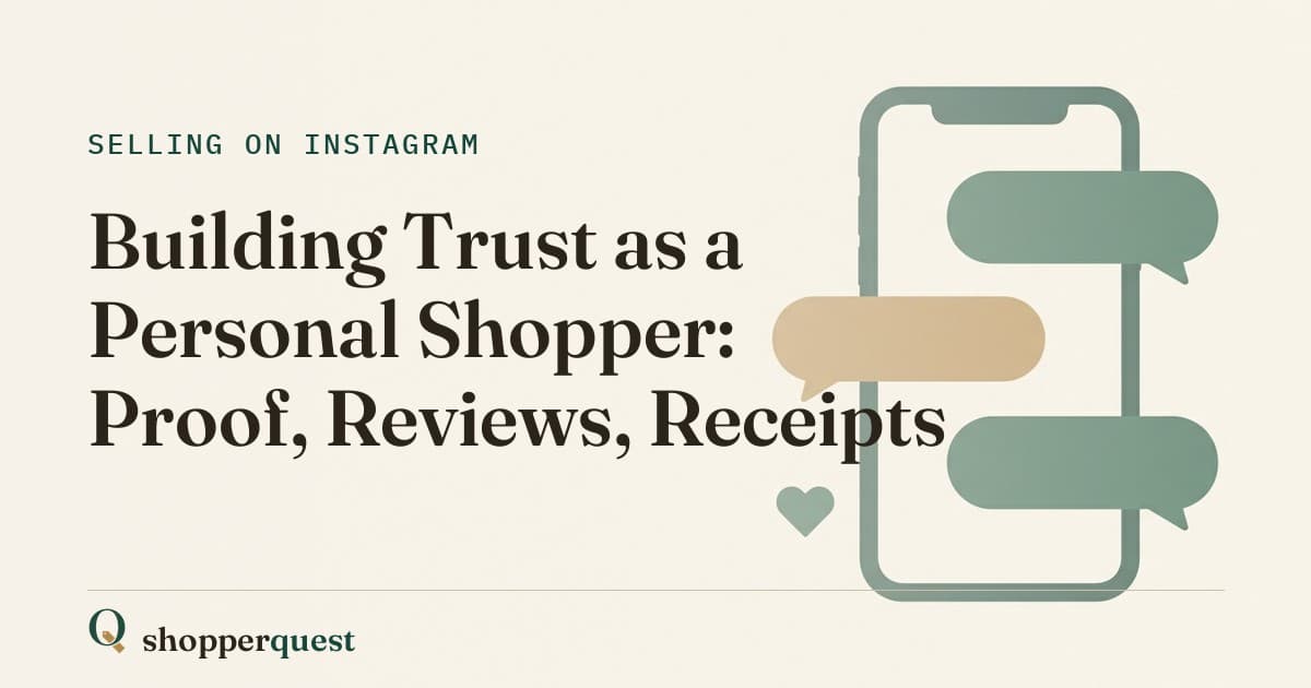 Branded Shopperquest guide card with the title Building Trust as a Personal Shopper.