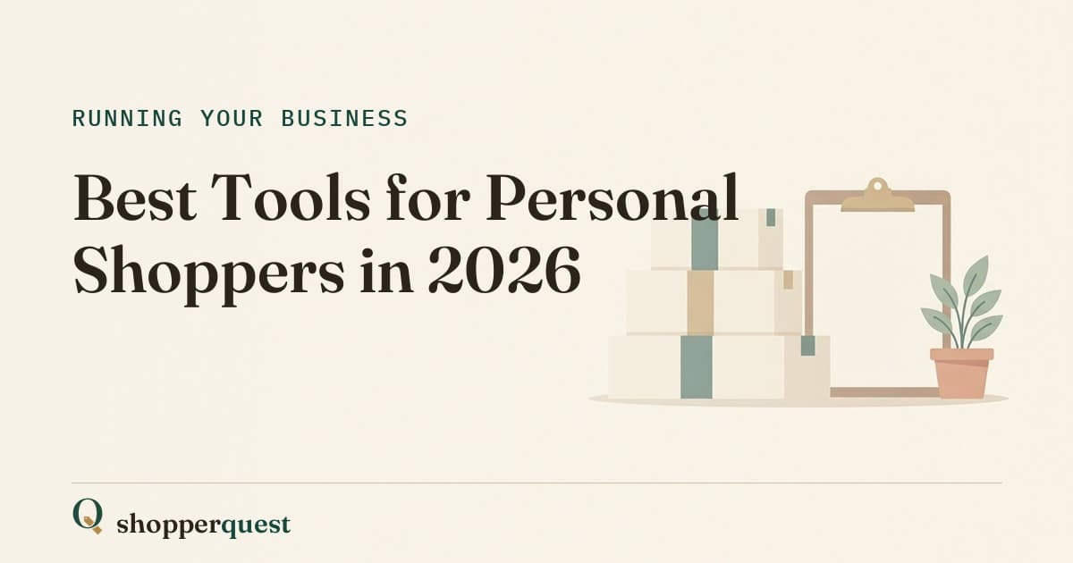 Branded Shopperquest guide card showing the title Best Tools for Personal Shoppers in 2026.